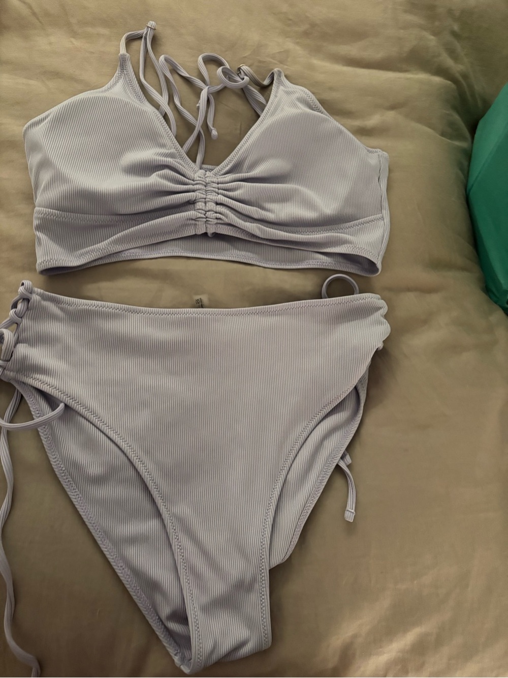 Zaful Light Lavender Ribbed Swim Set